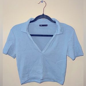 Zara Ribbed Cropped V-Neck Top